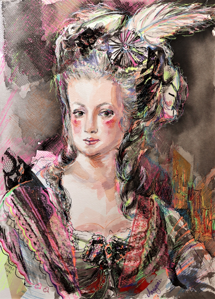 Marie Antoinette- Portrait mixed media drawing on paper