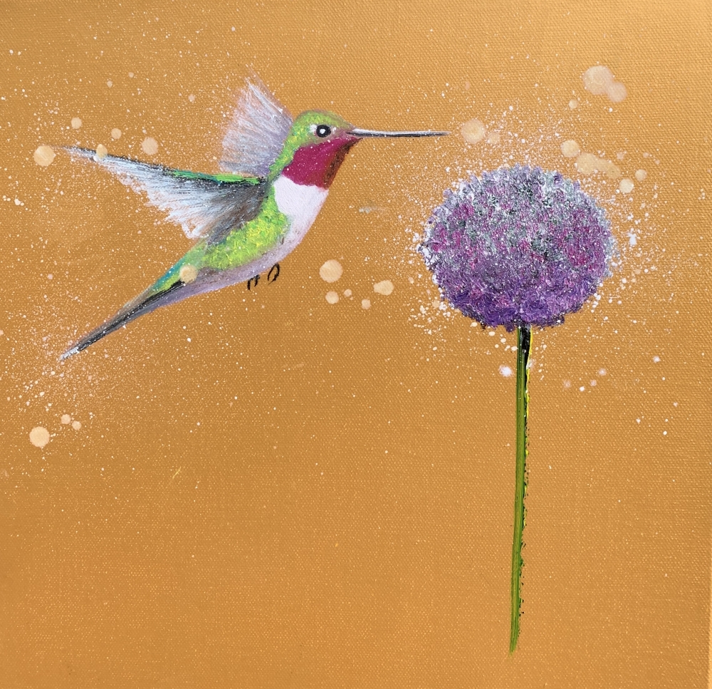 Hummingbird and Allium ~ on Gold