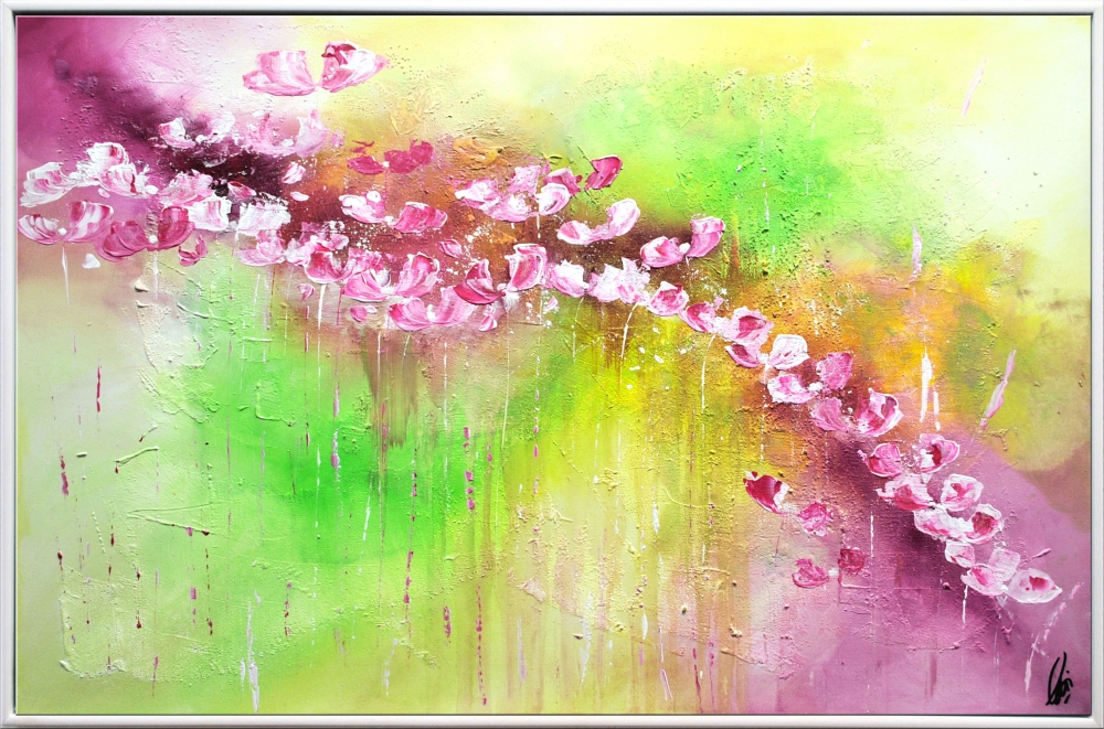 Wild Spring - Framed Flower Painting, magenta, 118 x 78 cm