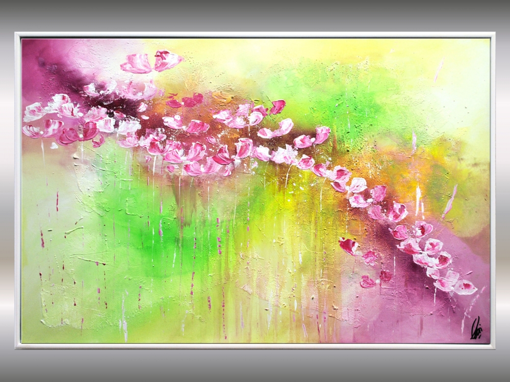 Wild Spring - Framed Flower Painting, magenta, 118 x 78 cm