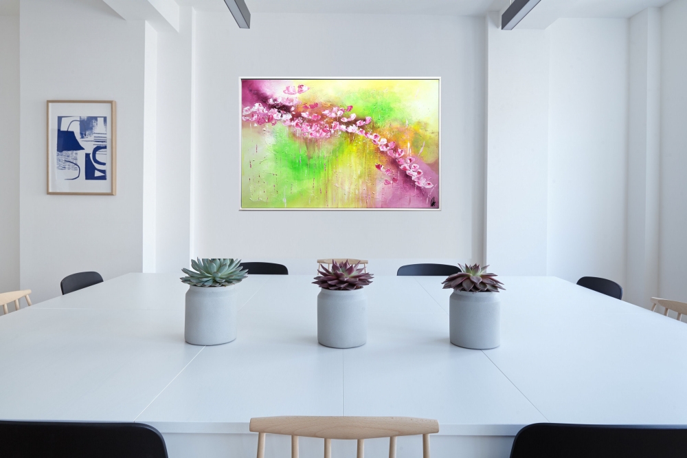 Wild Spring - Framed Flower Painting, magenta, 118 x 78 cm