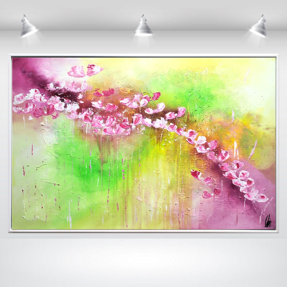 Wild Spring - Framed Flower Painting, magenta, 118 x 78 cm