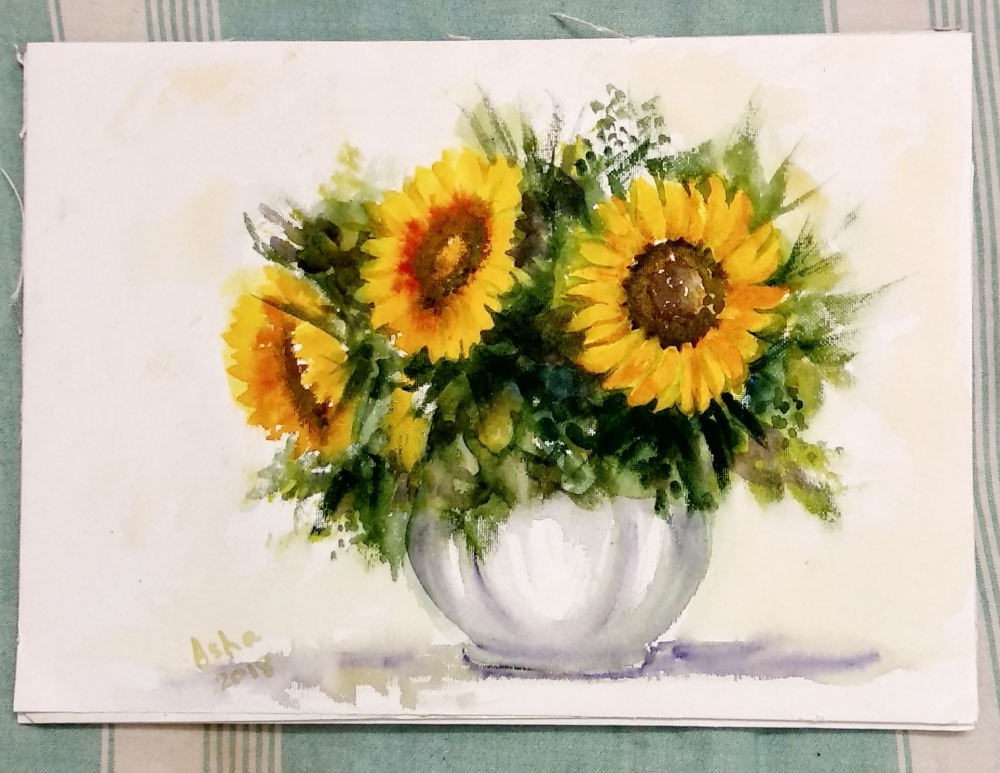 Vase of Sunflowers Watercolor Floral painting