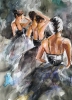 Ballerina watercolor and acrylics painting on paper.  'Backstage'