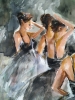 Ballerina watercolor and acrylics painting on paper.  'Backstage'