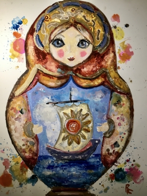 Russian doll original mix media artwork 