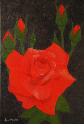 A Twinkle - large, modern red rose floral painting