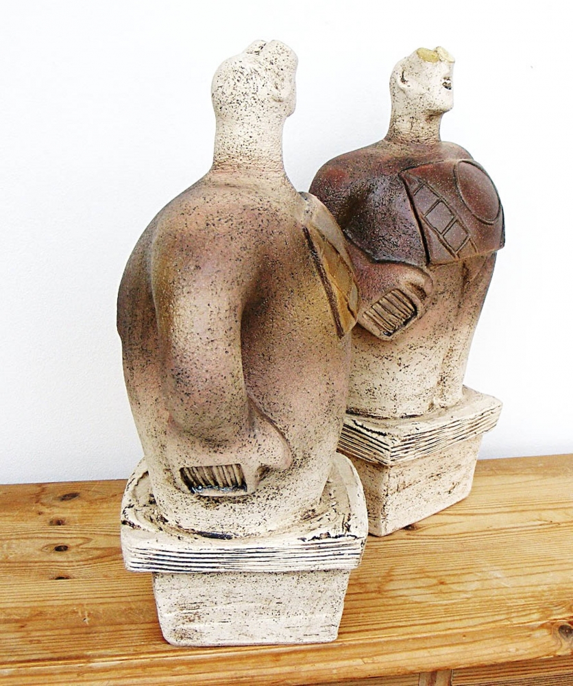 Pair of Stargazer Figures - Looking At Orion - Ceramic Sculpture