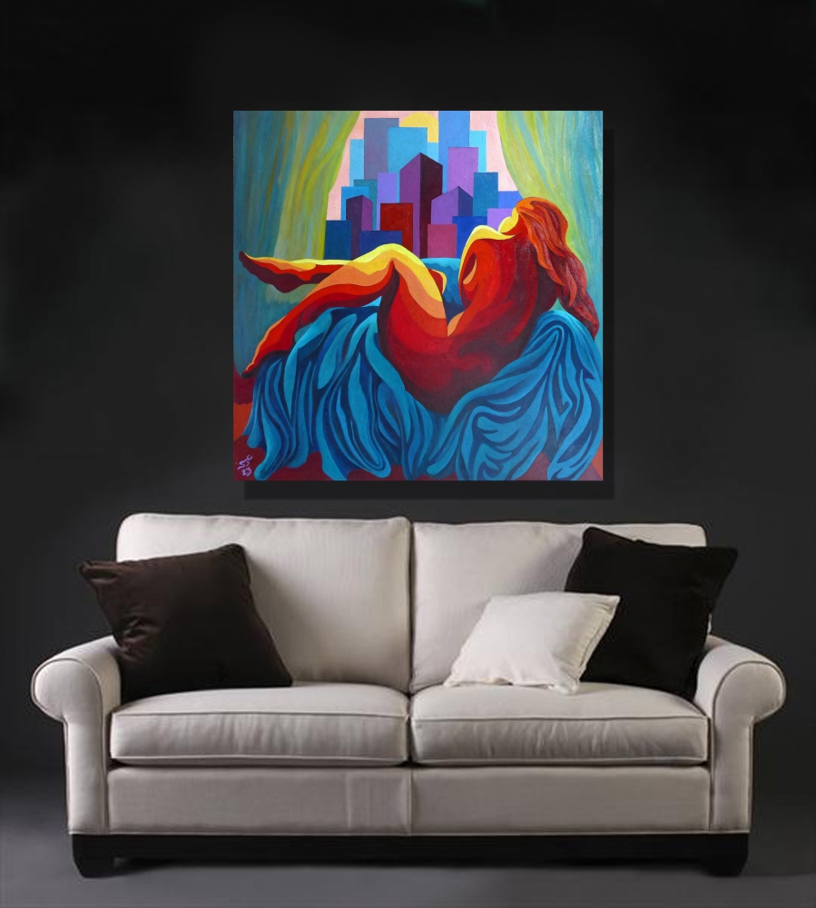 RECLINING NUDE - SUNSET OVER CITY