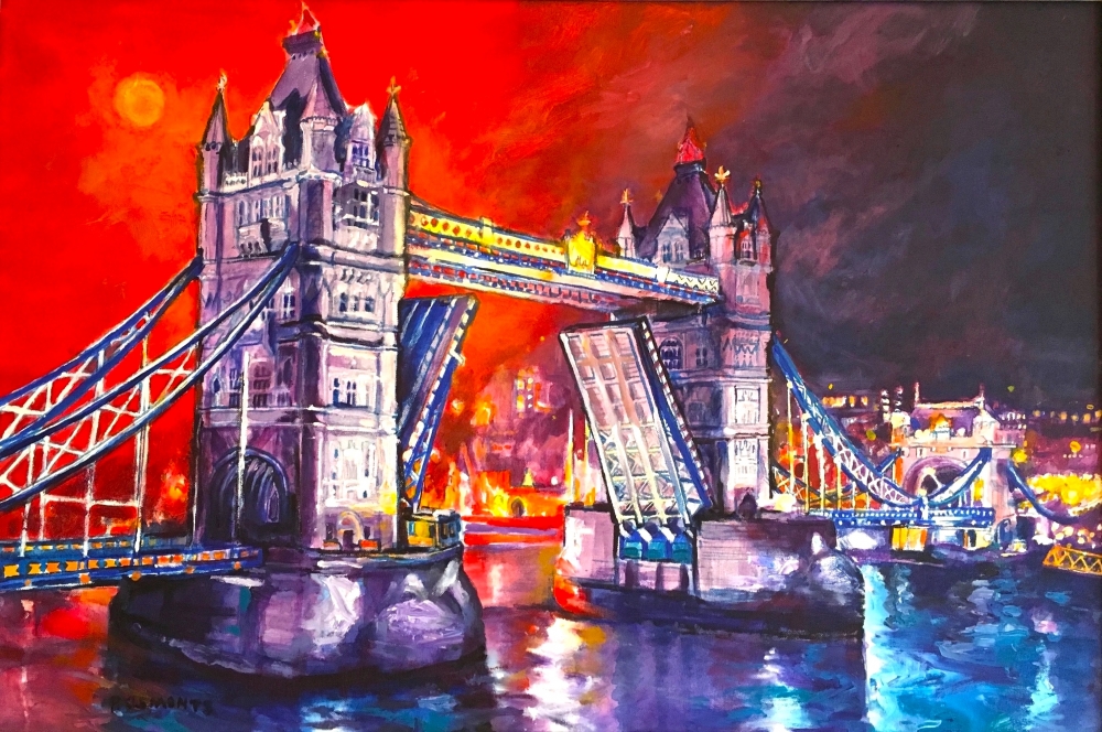 Cityscape of Tower Bridge opening