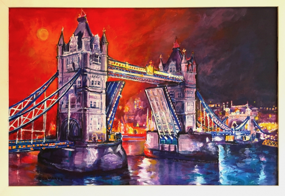 Cityscape of Tower Bridge opening