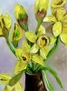 Daffodils on red table, spring in London. 