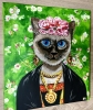 Siamese cat Frida Kahlo inspired by her self-portrait with pink roses