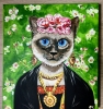 Siamese cat Frida Kahlo inspired by her self-portrait with pink roses