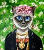 Siamese cat Frida Kahlo inspired by her self-portrait with pink roses