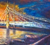 LONDON OIL PAINTING OF SUNSETTING BEHIND ALBERT BRIDGE