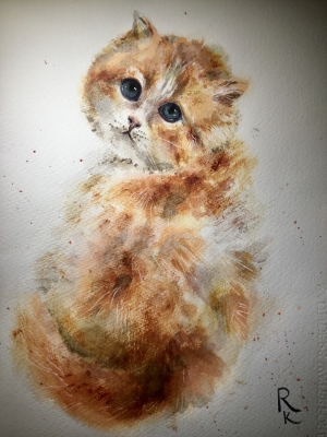 Ginger cat watercolor painting 