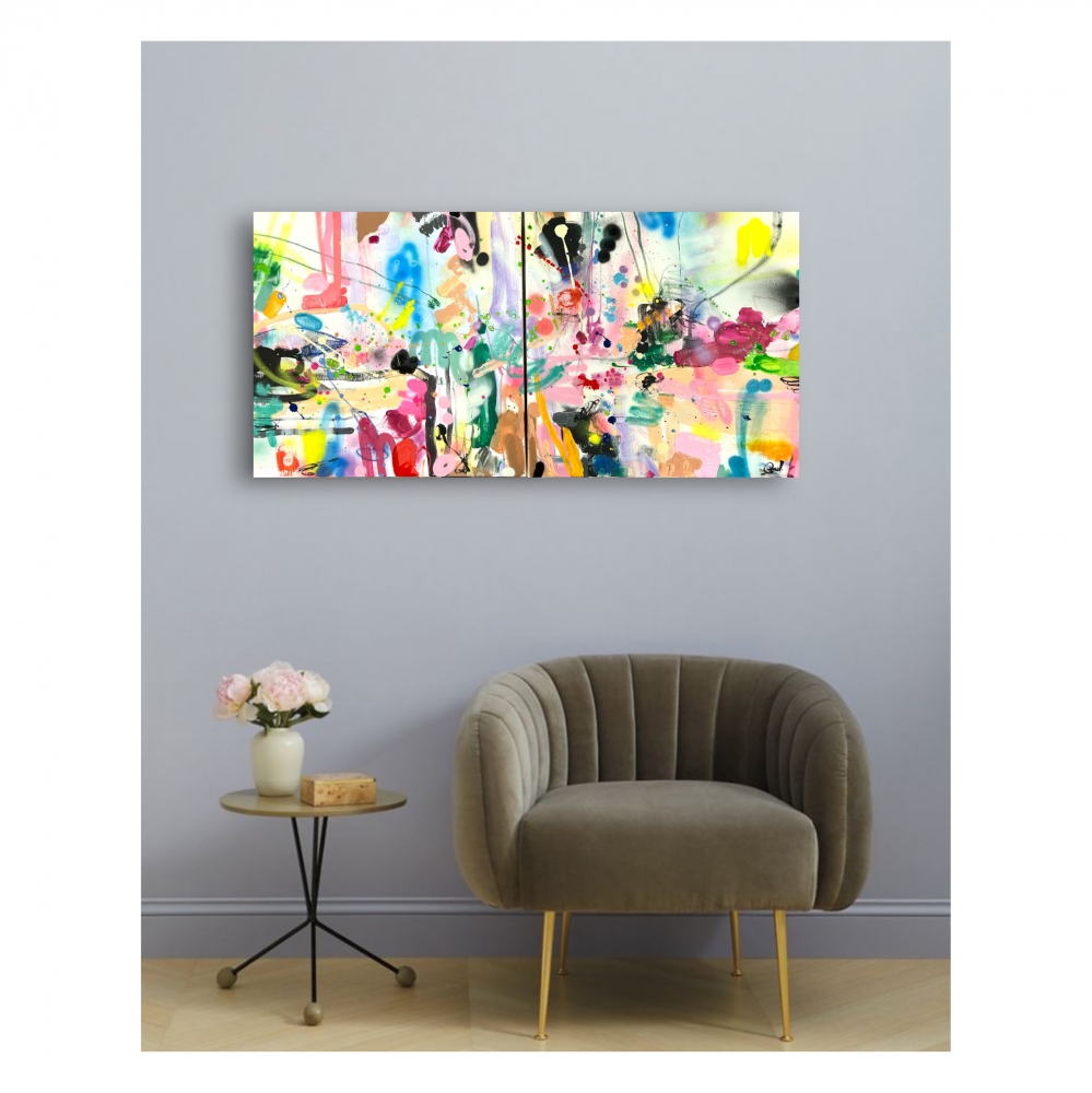 Don’t stop the music - Diptych abstract paintings 