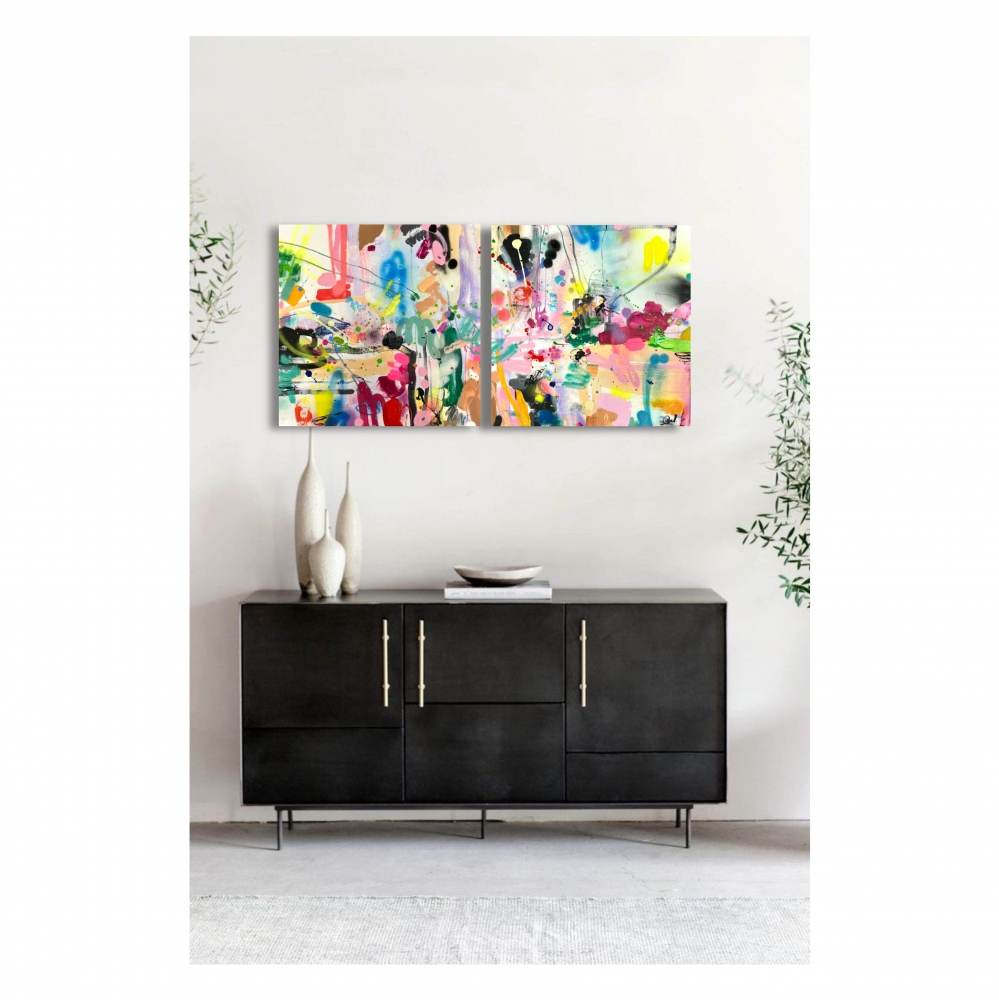 Don’t stop the music - Diptych abstract paintings 