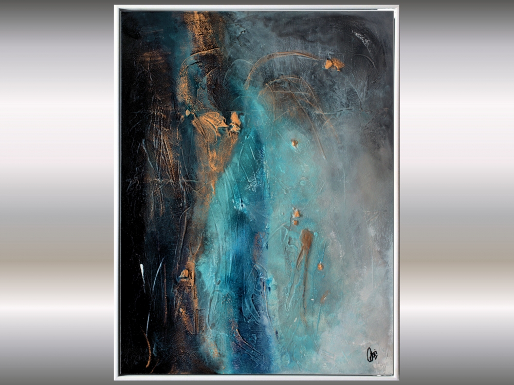 Blue Madness - Blue abstract art in frame