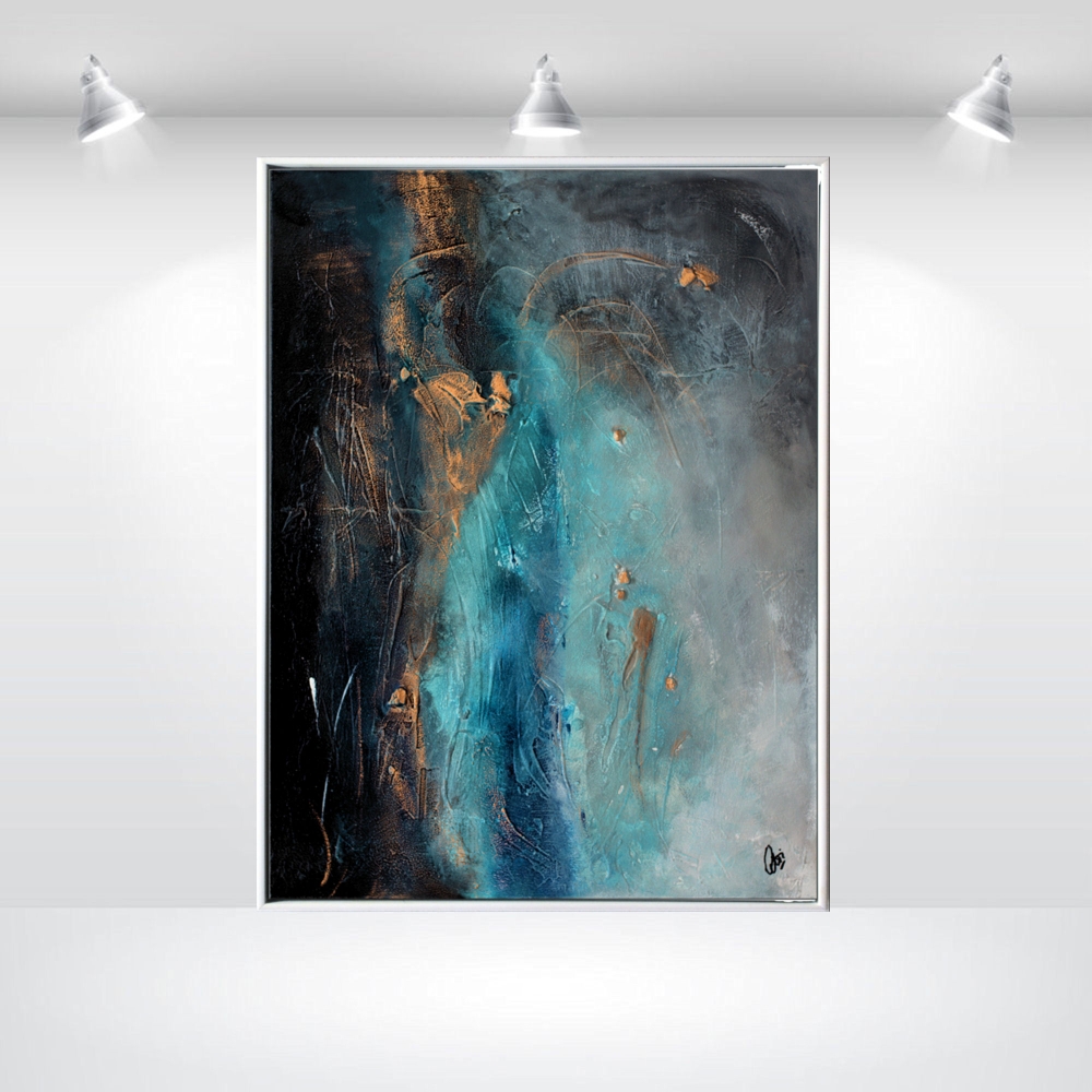 Blue Madness - Blue abstract art in frame