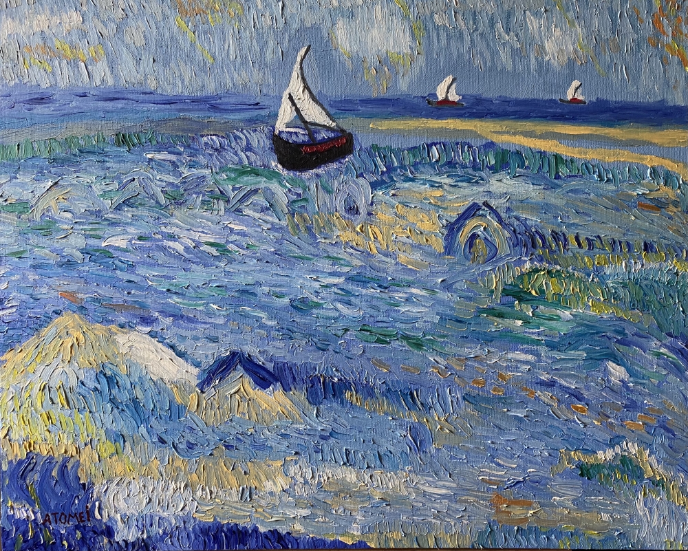 Boats in a storm at sea