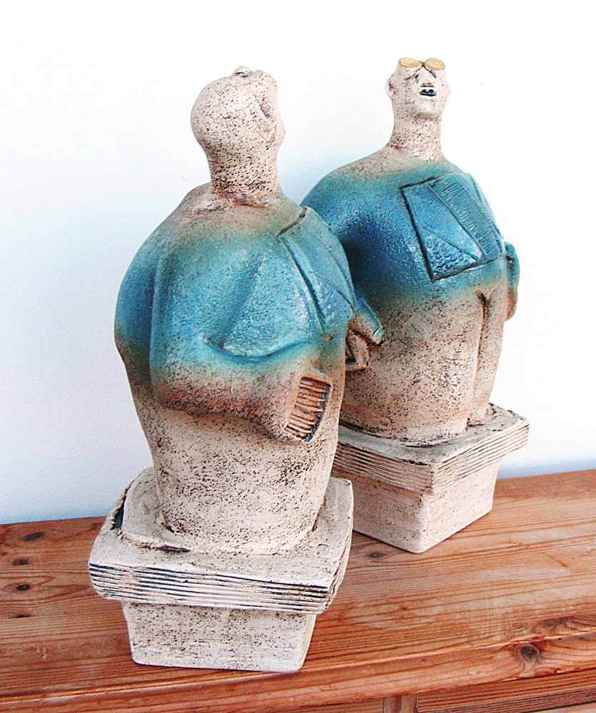 Pair of Stargazer Figures - Looking At Canis Major - Ceramic Sculpture