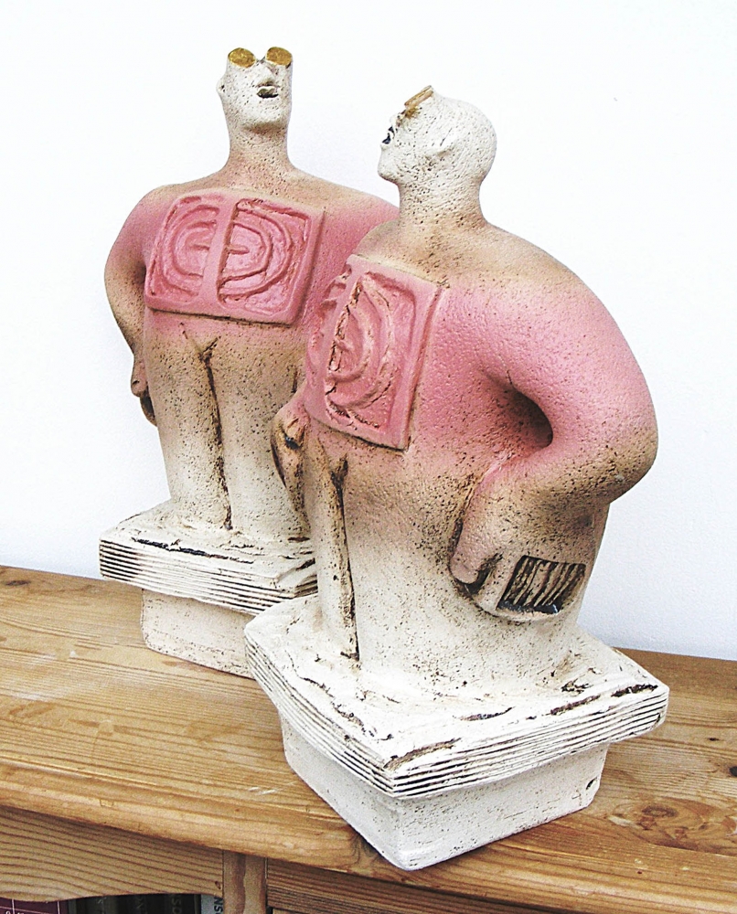 Pair of Stargazer Figures - Looking for Life, Callisto - Ceramic Sculptures