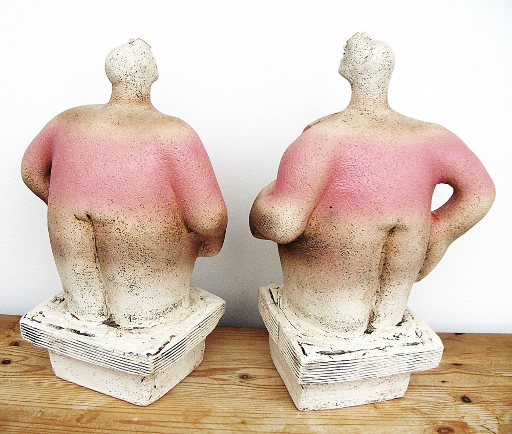 Pair of Stargazer Figures - Looking for Life, Callisto - Ceramic Sculptures