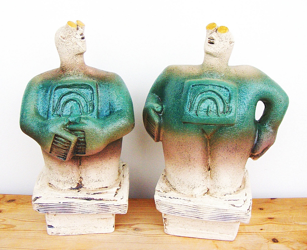 Pair of Stargazer Figures - Looking for Life, Europa - Ceramic Sculptures