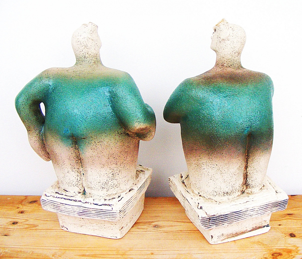Pair of Stargazer Figures - Looking for Life, Europa - Ceramic Sculptures