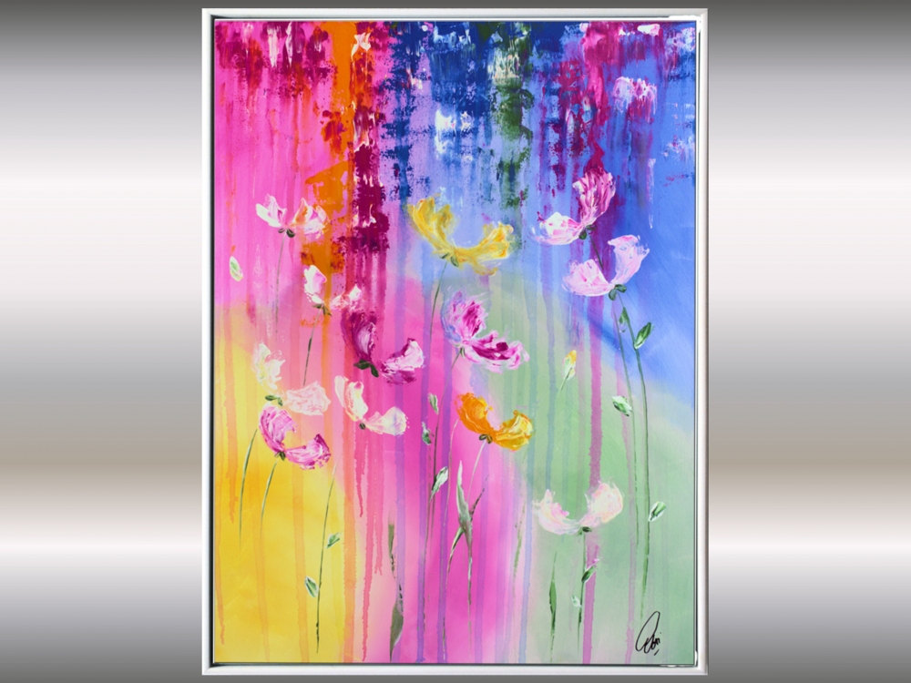 Summer Fun- floral abstract art in frame