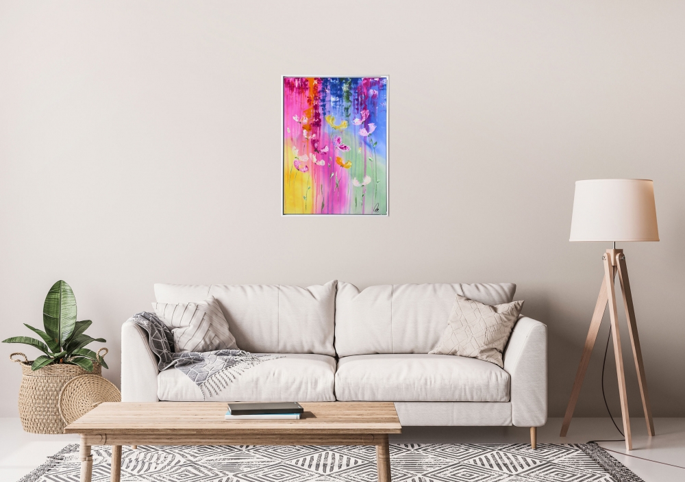 Summer Fun- floral abstract art in frame