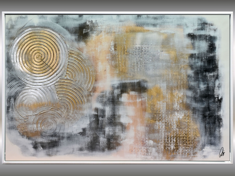 Golden wheels - abstract art in frame