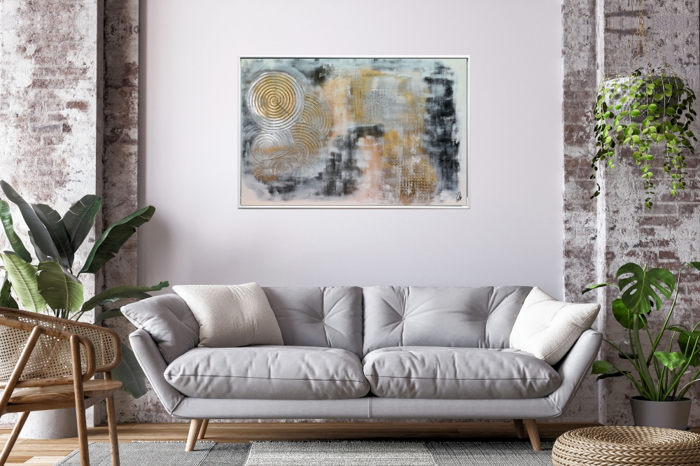 Golden wheels - abstract art in frame