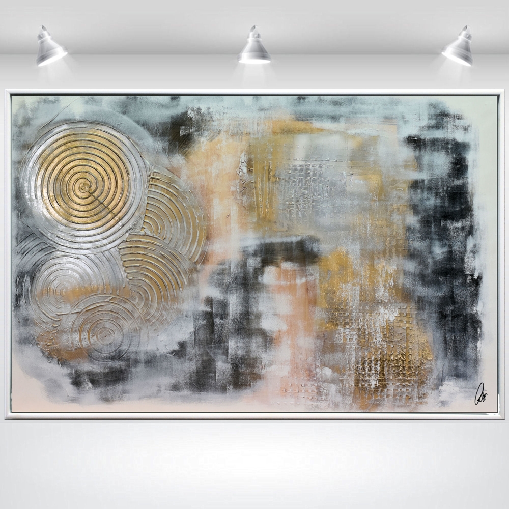 Golden wheels - abstract art in frame