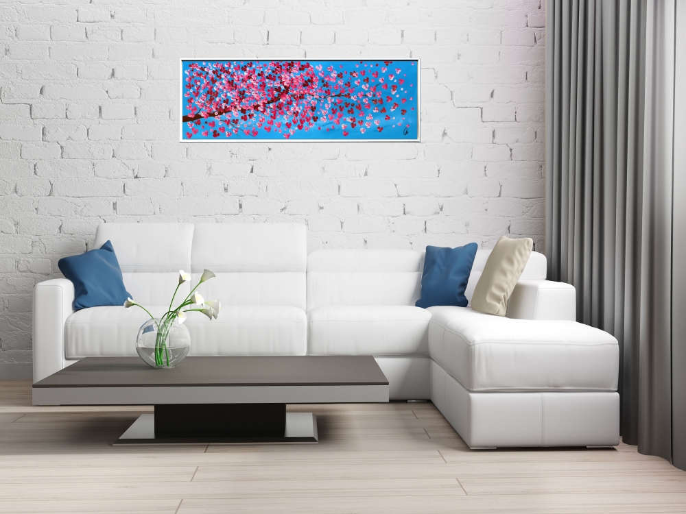 Gone with the wind - cherry blossom painting in frame 