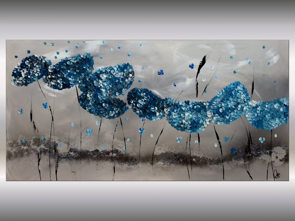 Blue Hydrangea - abstract flowers on stretched canvas