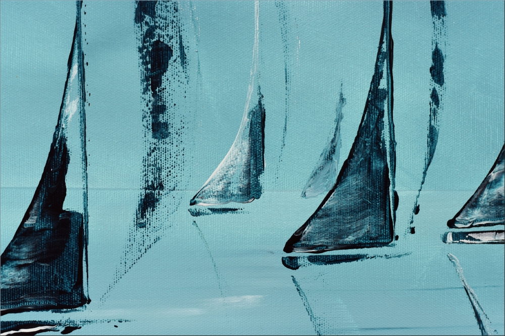 Blue yachting - abstract sailboats on canvas