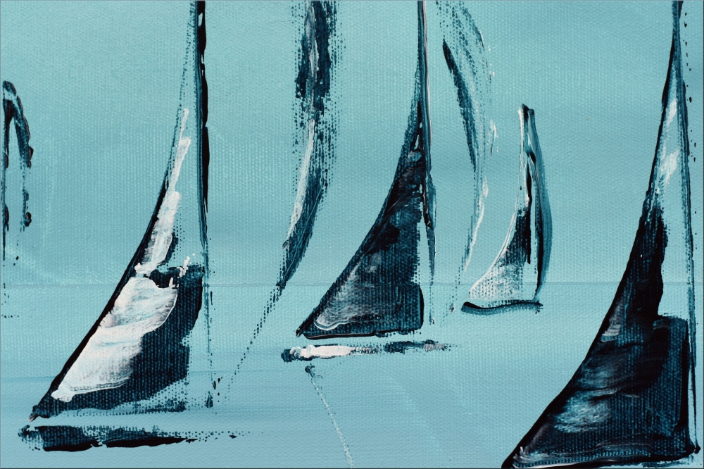 Blue yachting - abstract sailboats on canvas