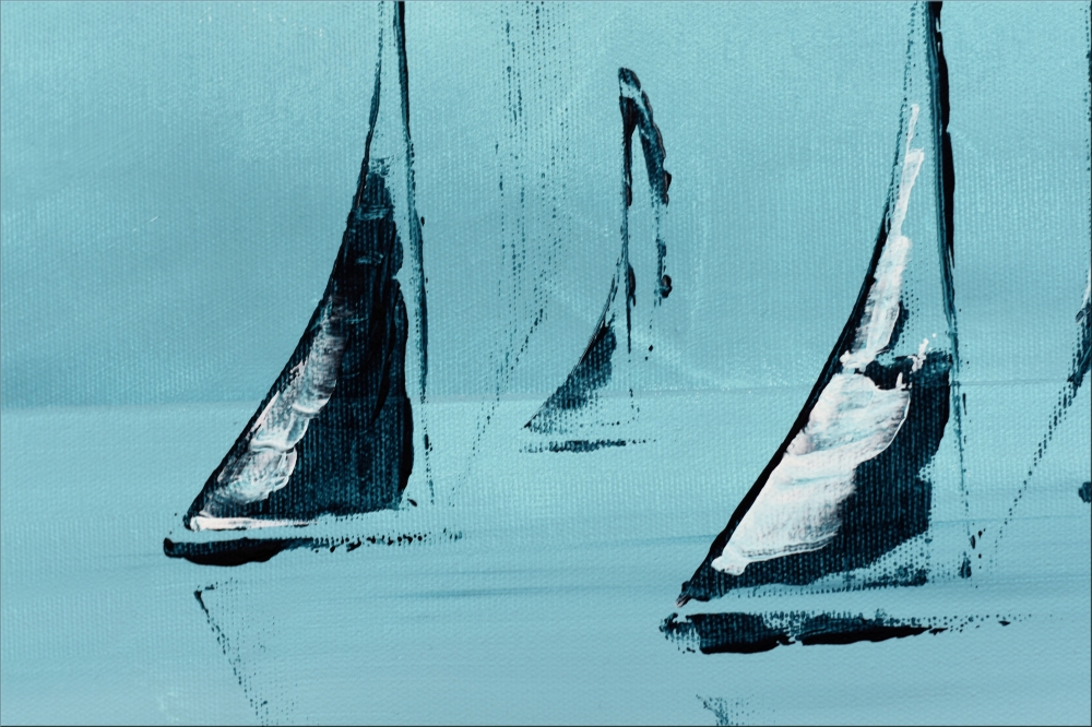 Blue yachting - abstract sailboats on canvas