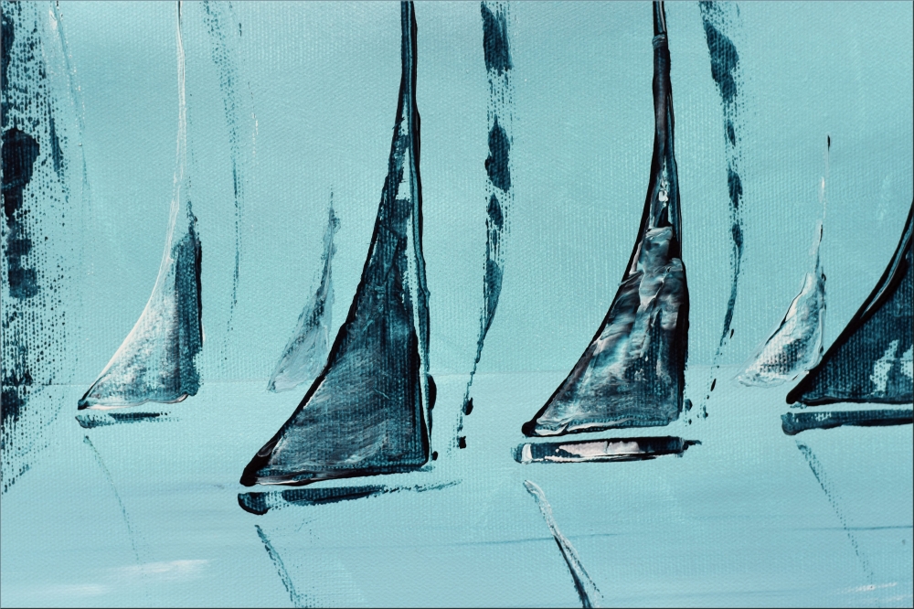 Blue yachting - abstract sailboats on canvas