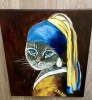 BRITISH BLUE CAT WITH THE PEARL EARRING #7 INSPIRED BY JOHANNES VERMEER PAINTING FELINE ART FOR CAT LOVERS