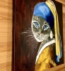 BRITISH BLUE CAT WITH THE PEARL EARRING #7 INSPIRED BY JOHANNES VERMEER PAINTING FELINE ART FOR CAT LOVERS