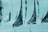 Blue yachting - abstract sailboats on canvas