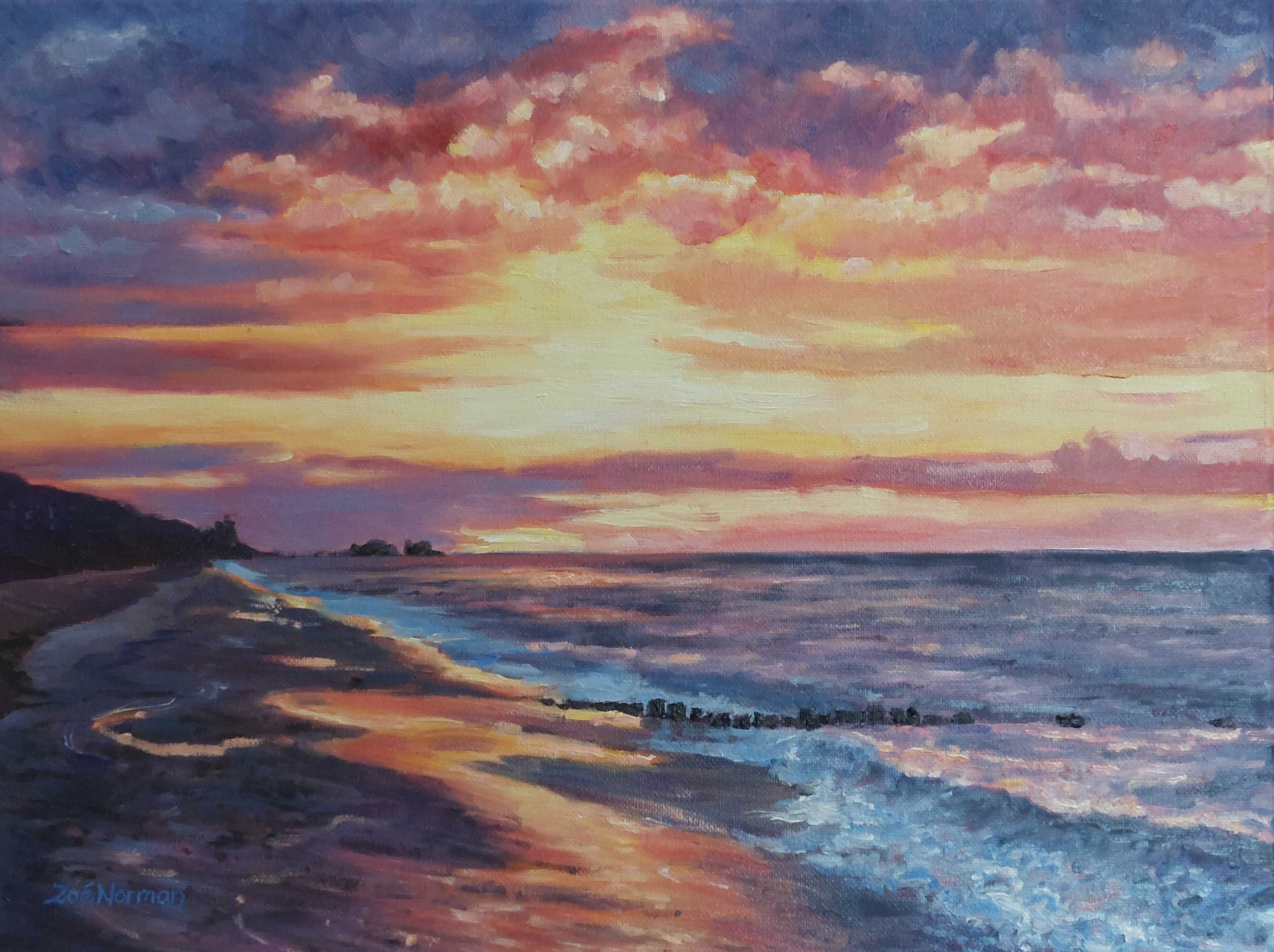 sunset over the sea painting