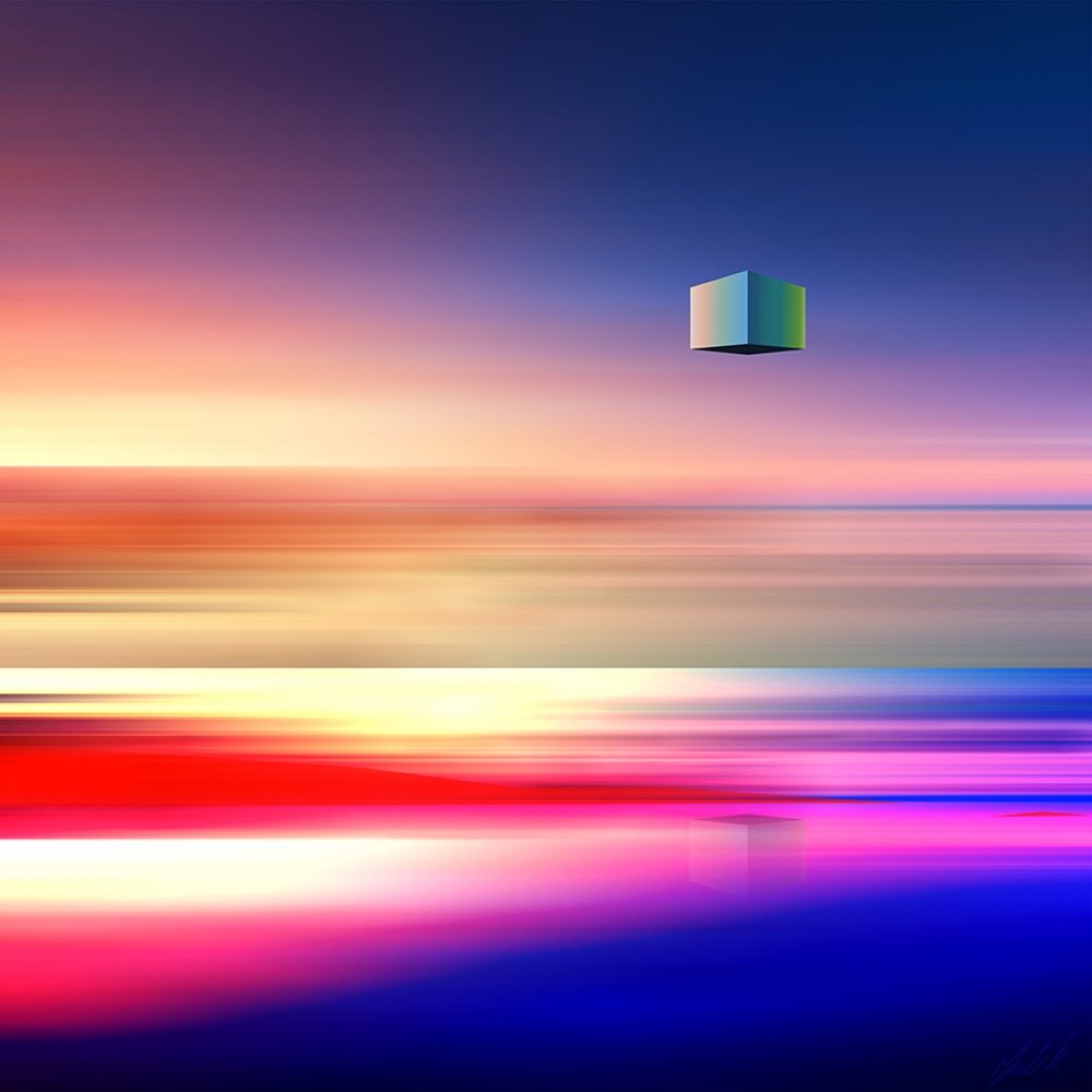 Airy Horizon Square Abstract, Modern, Contemporary, Floating Cubes, Limited Edition of Only 20