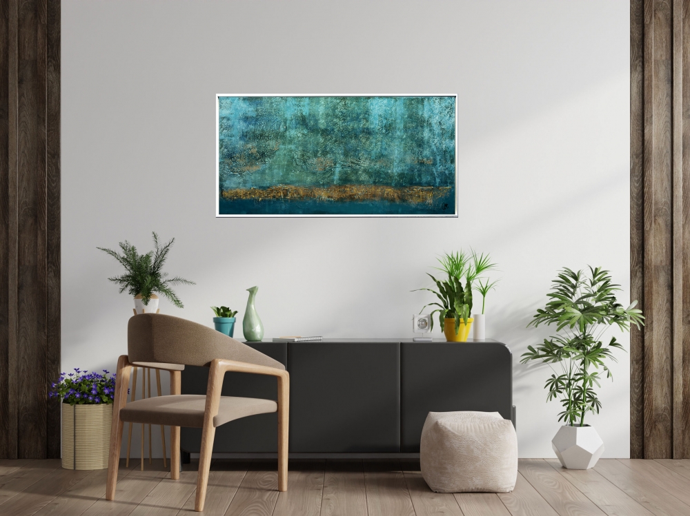 Blue Raphsody - blue abstract art in frame