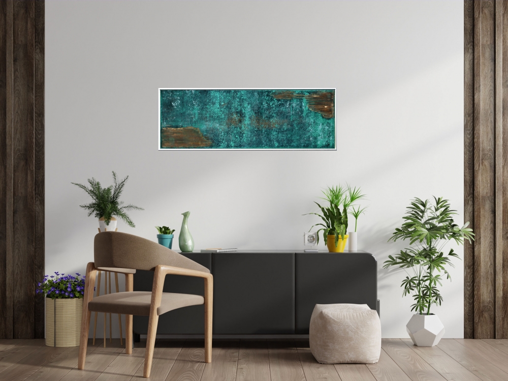 Glowing Waves- blue abstract art in frame