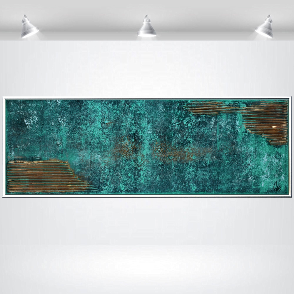 Glowing Waves- blue abstract art in frame